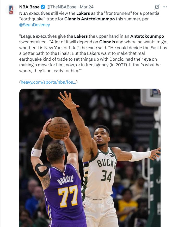 字母哥或离队引湖人交易潮 三巨头齐聚洛杉矶成